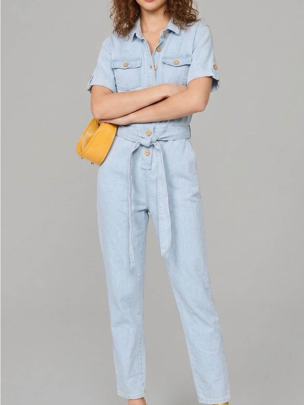 Haute Monde Light Blue Denim Tie-Waist Women's Overalls